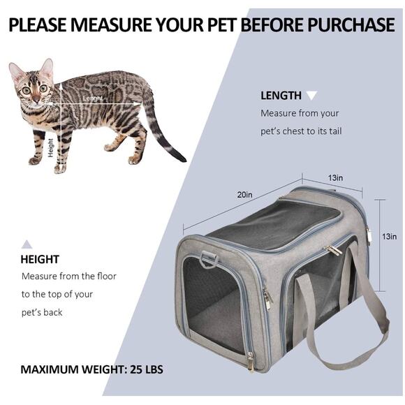 Henkelion Large Pet Carrier 20x13x13 Soft Sided Travel Bag for Cats & Dogs 25 lb - Picture 8 of 8
